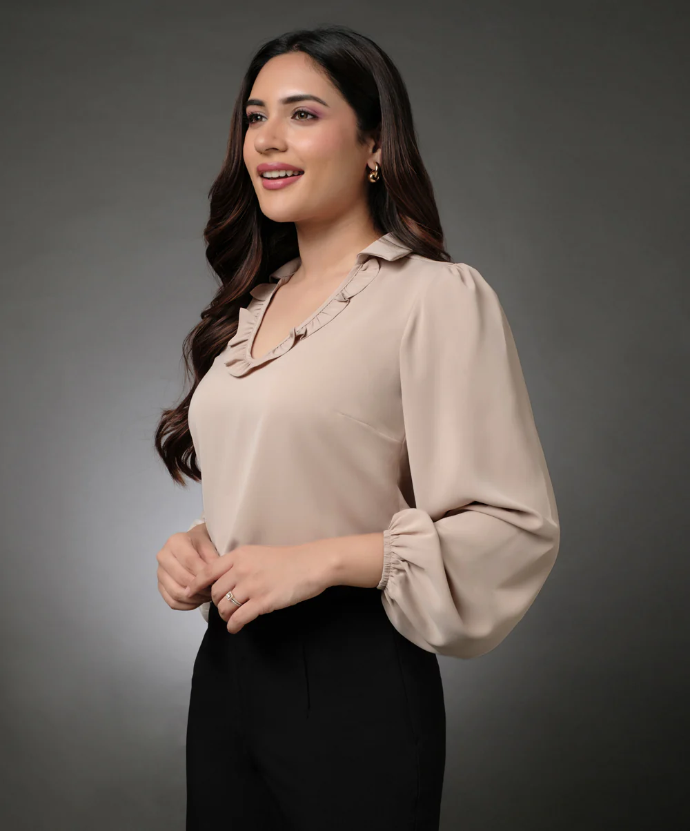 Vneck Frilled Classic Collared Chiffon Top - Image 2