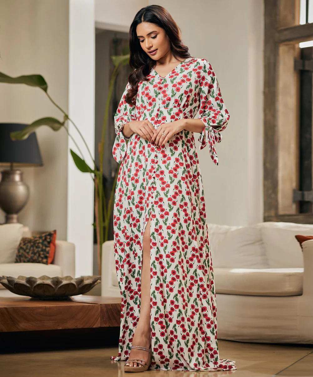 Vneck Front Buttoned Printed Maxi Dress - Image 4