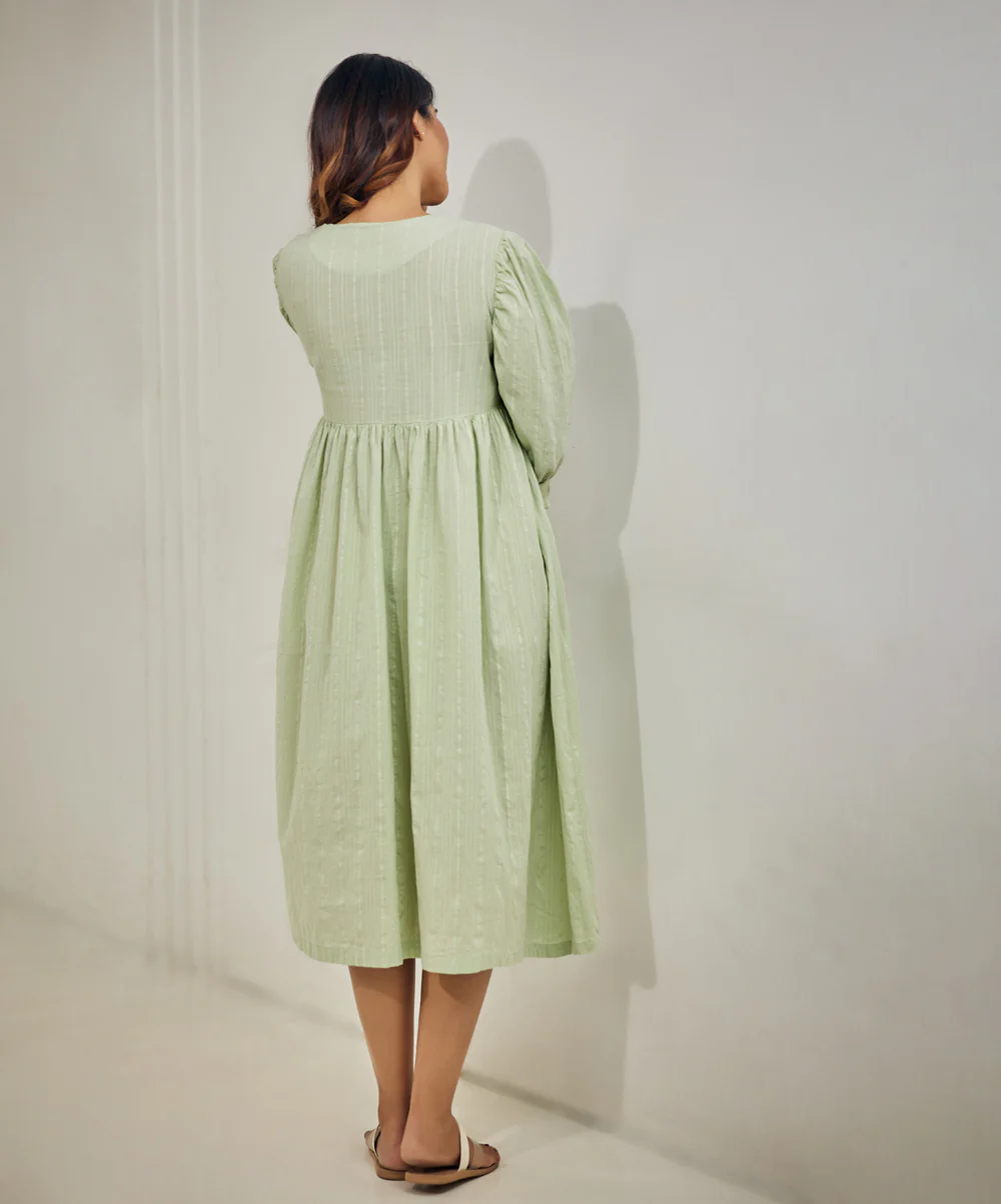 Vneck Gathered Sleeve Cotton Dress - Image 2