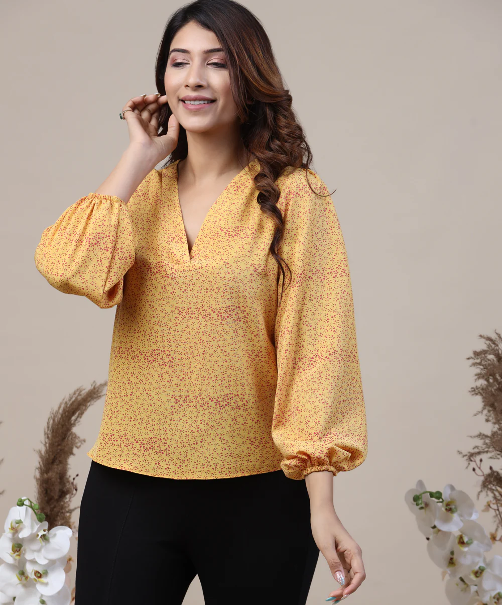 Vneck Long Sleeve Printed Top
