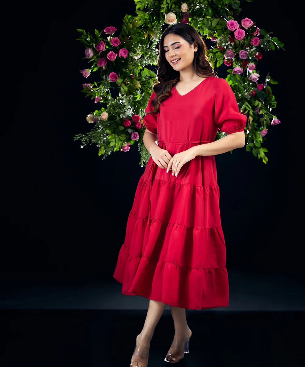 Vneck Puff Sleeve Loose Fitted Dress - Image 2