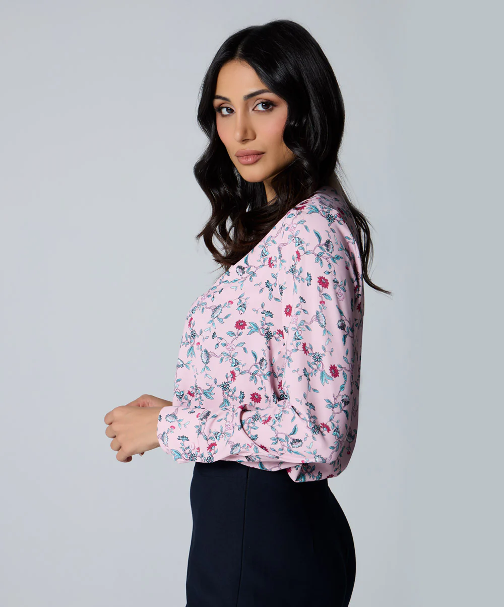 Vneck Rose Printed Long Sleeve Top - Image 3