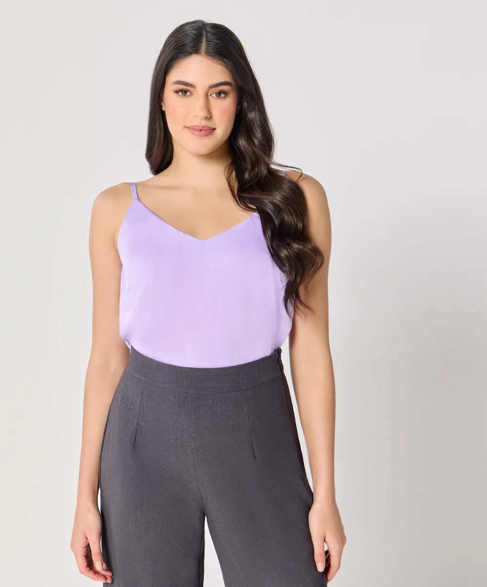 Vneck Satin Cami Top With The Straps-Lavender - Image 3