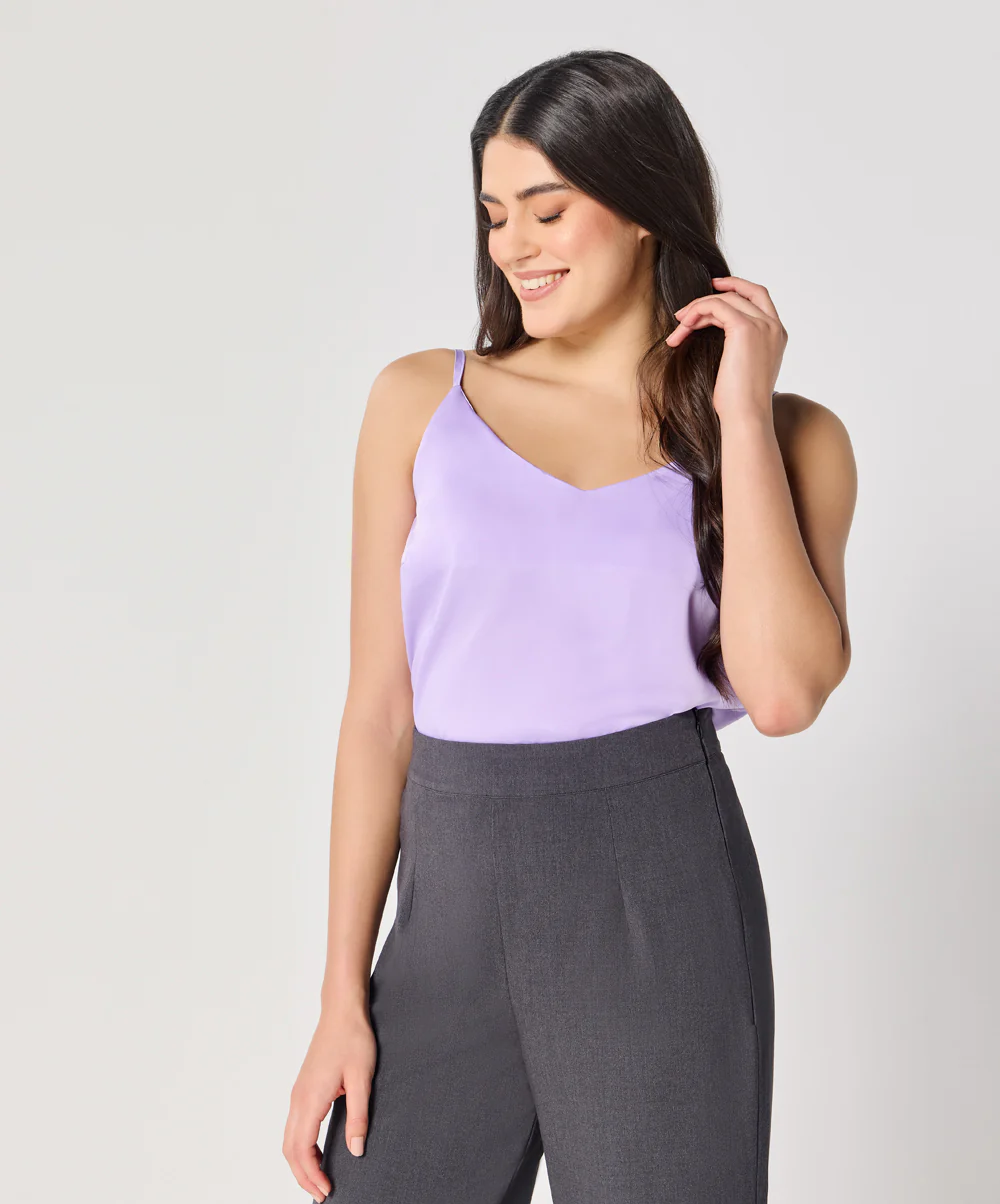 Vneck Satin Cami Top With The Straps-Lavender - Image 7