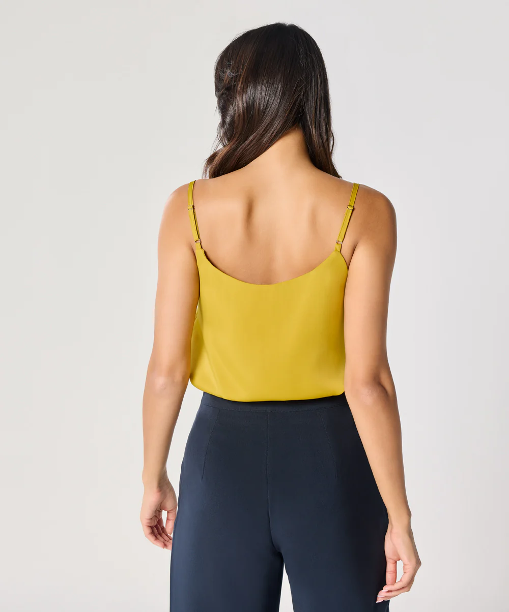 Vneck Satin Cami Top With The Straps-Mustard - Image 6