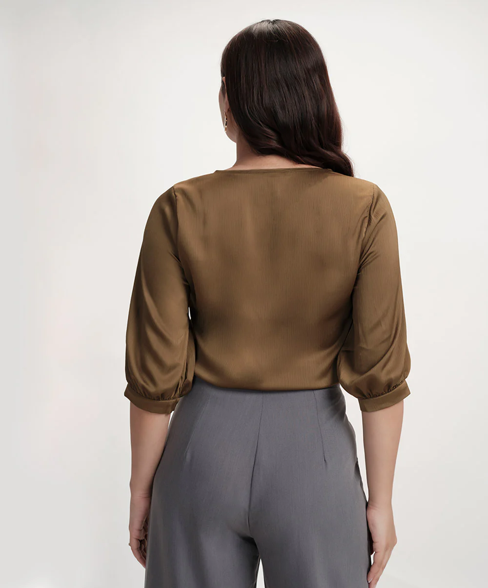 Vneck Satin Short Sleeve Top - Image 3