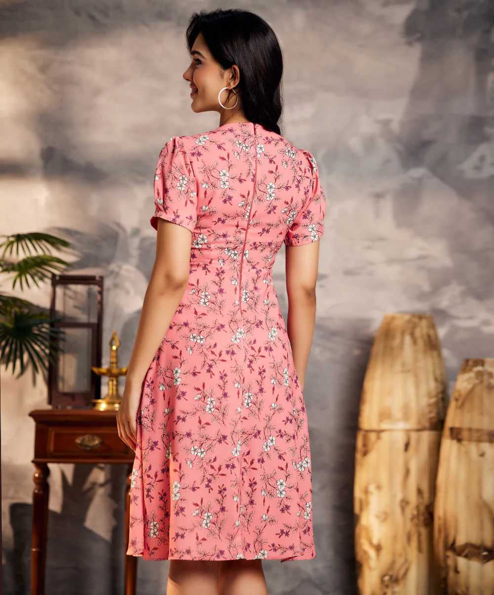 Vneck Short Sleeve Waist Tie Dress - Image 3