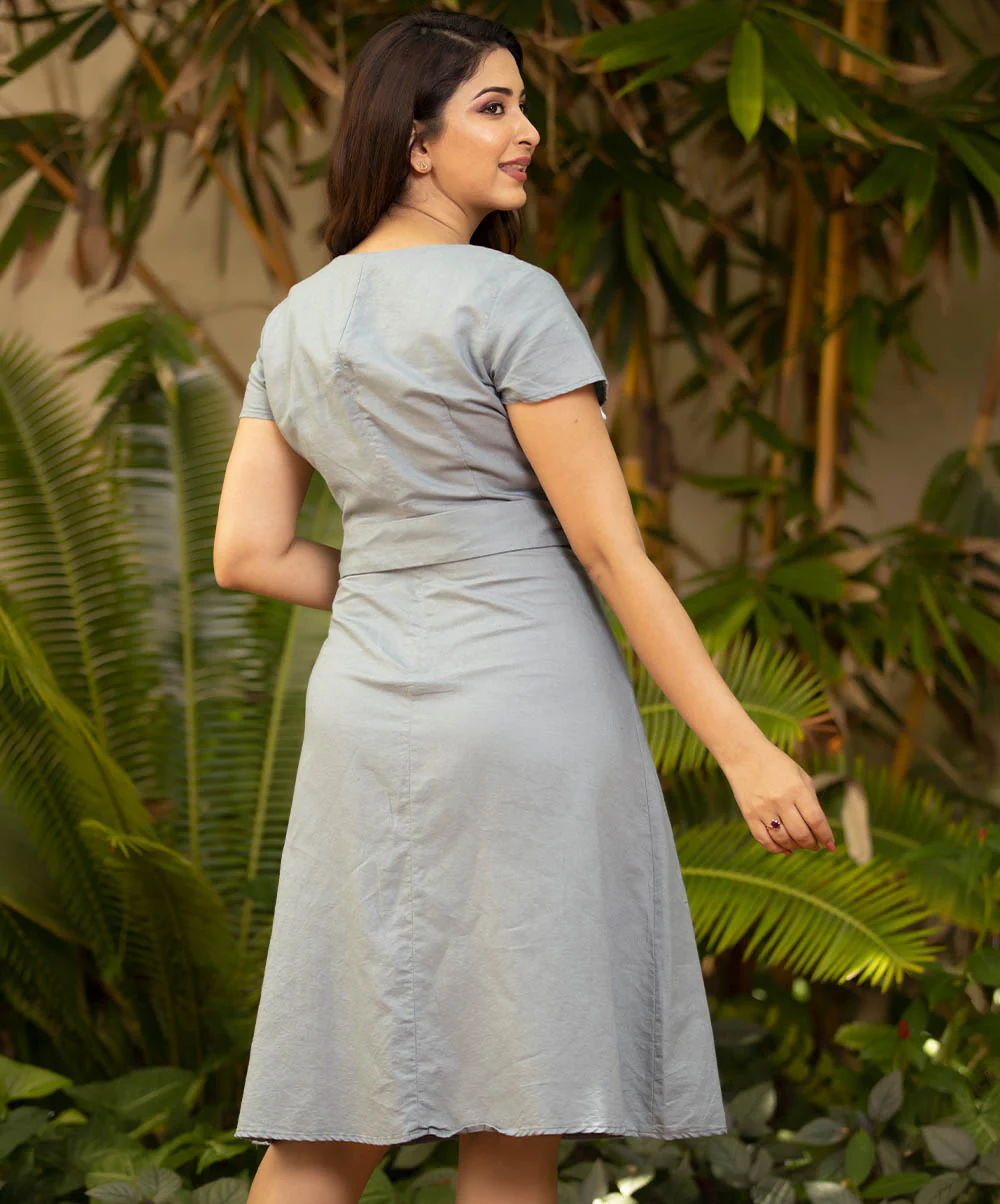 Vneck Skirt Buttoned Line Dress - Image 2