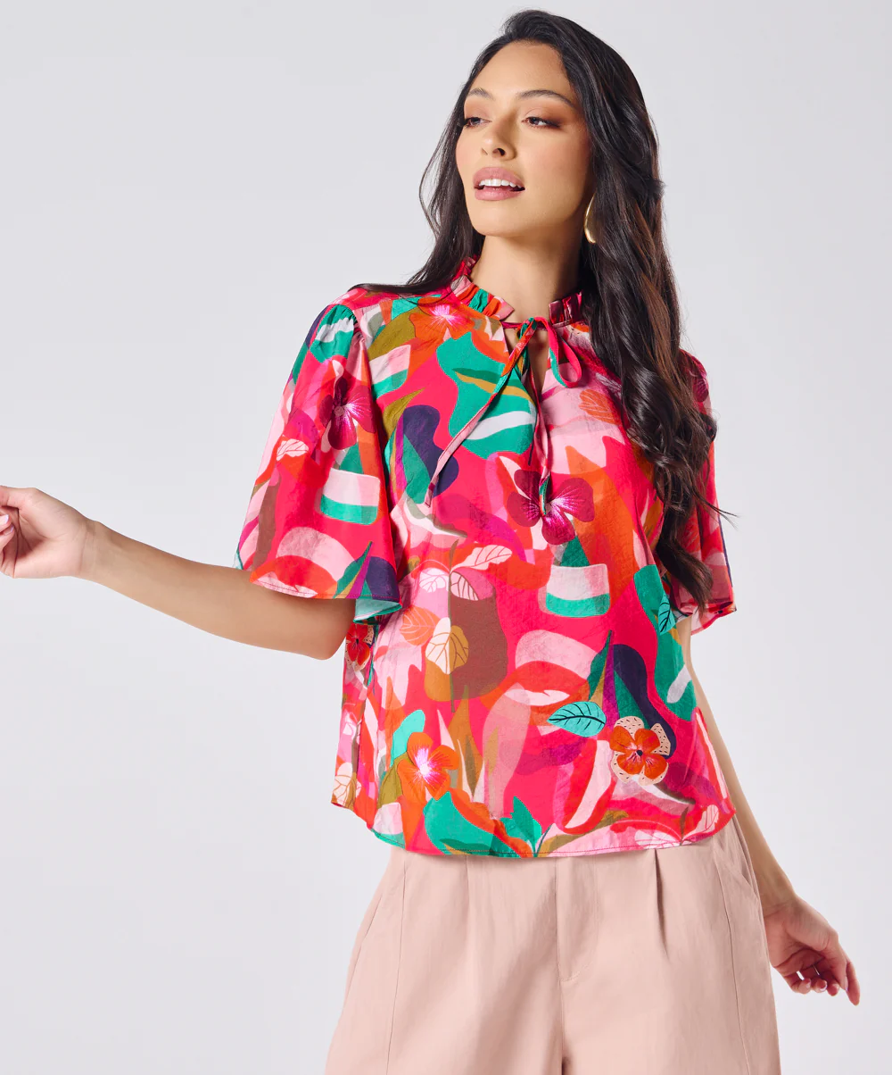 Vneck Tie Flared Sleeve Floral Top - Image 2