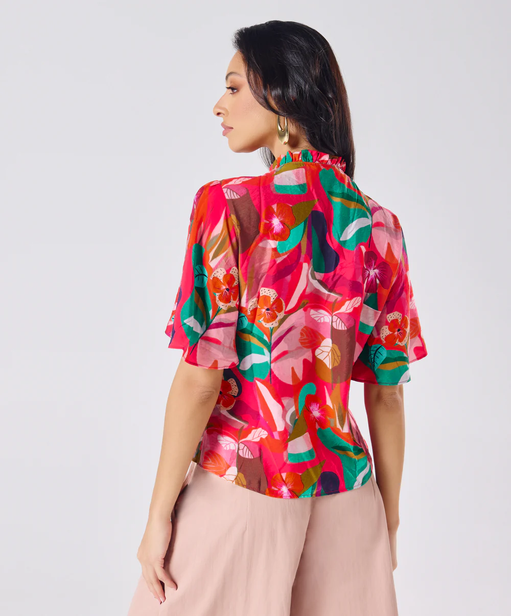 Vneck Tie Flared Sleeve Floral Top - Image 5
