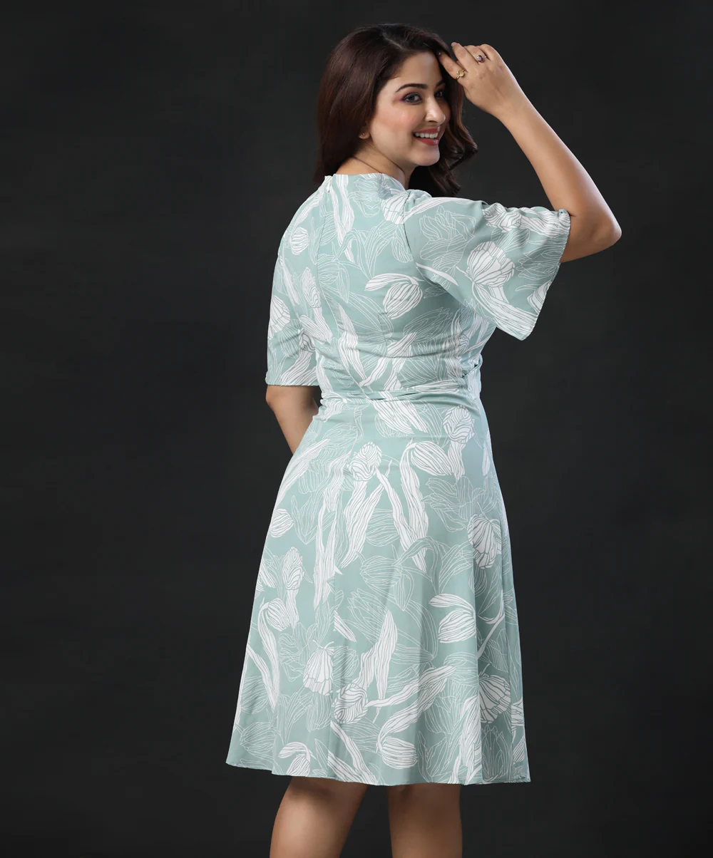 Vneck Twisted Waist Olive Printed Dress - Image 2