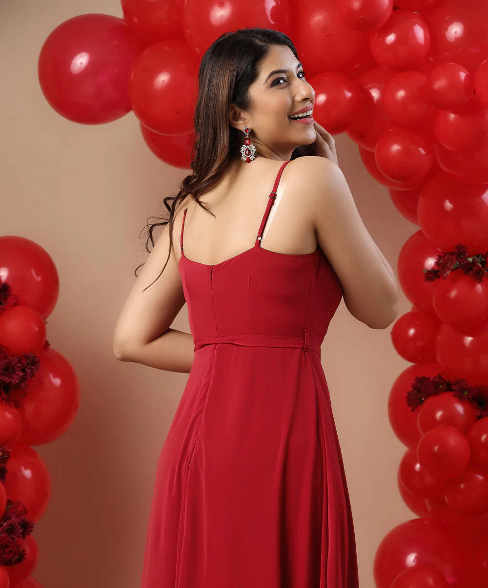 Vneck Waist Tie Solid Chiffon Maxi - Image 2