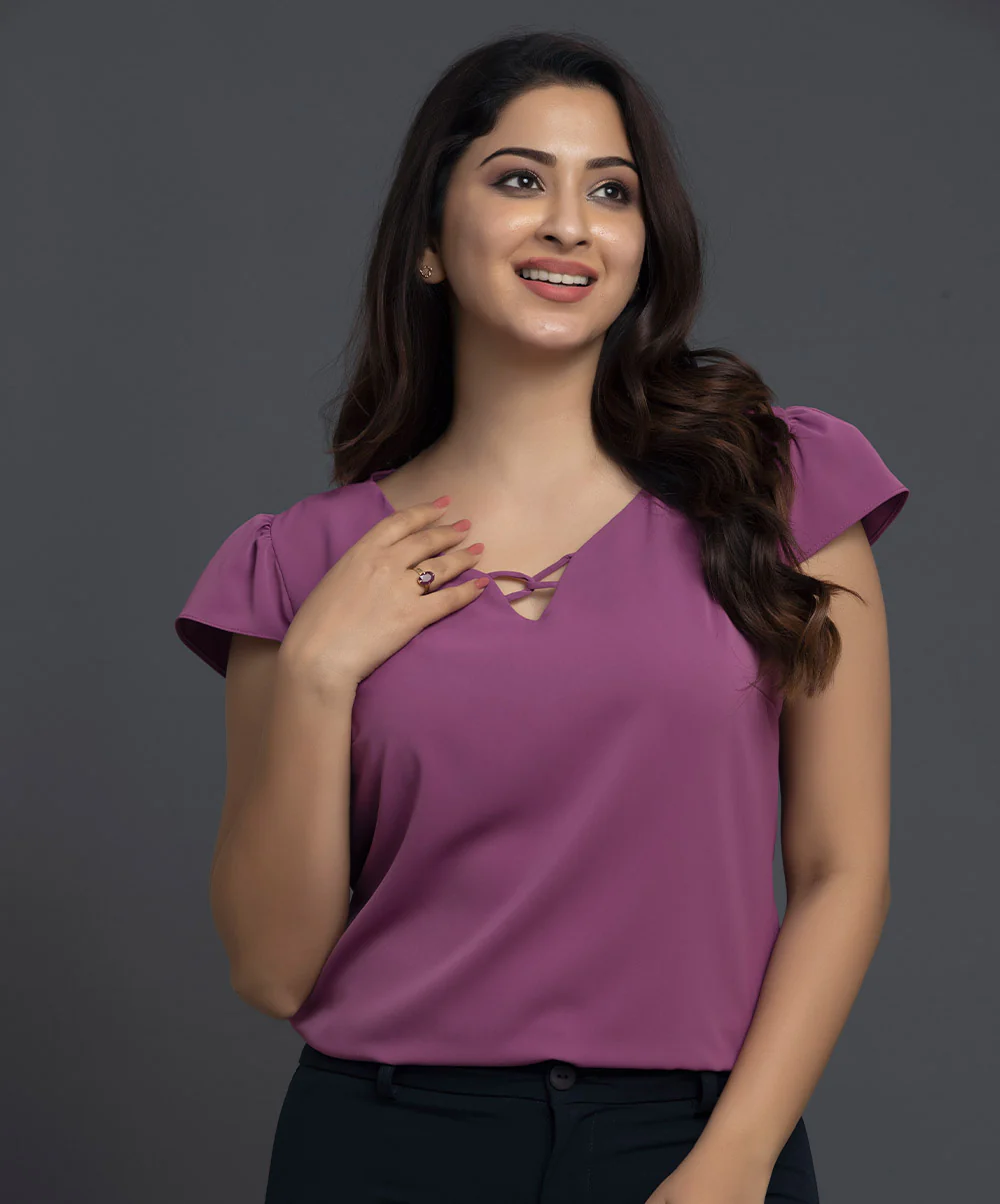 Vneck With A Loop Chiffon Top