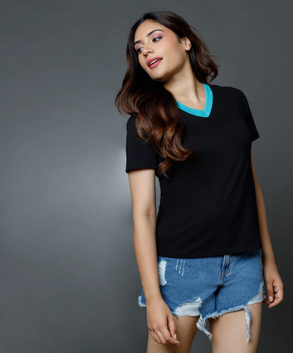 Vneck With Contrast Rib Tshirt - Image 2