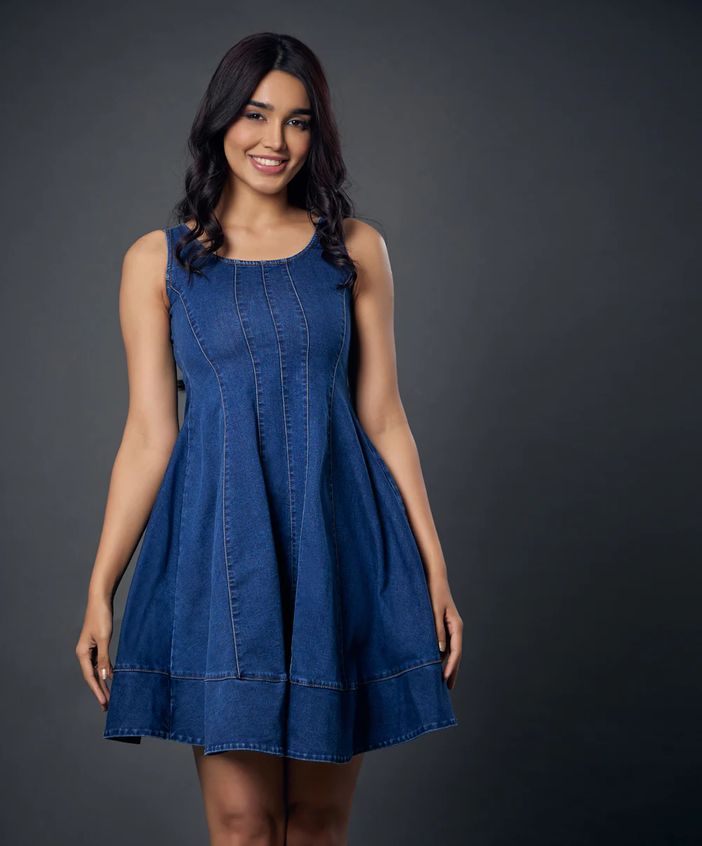 Waist Less Panel Denim Princess Line Dress - Image 4