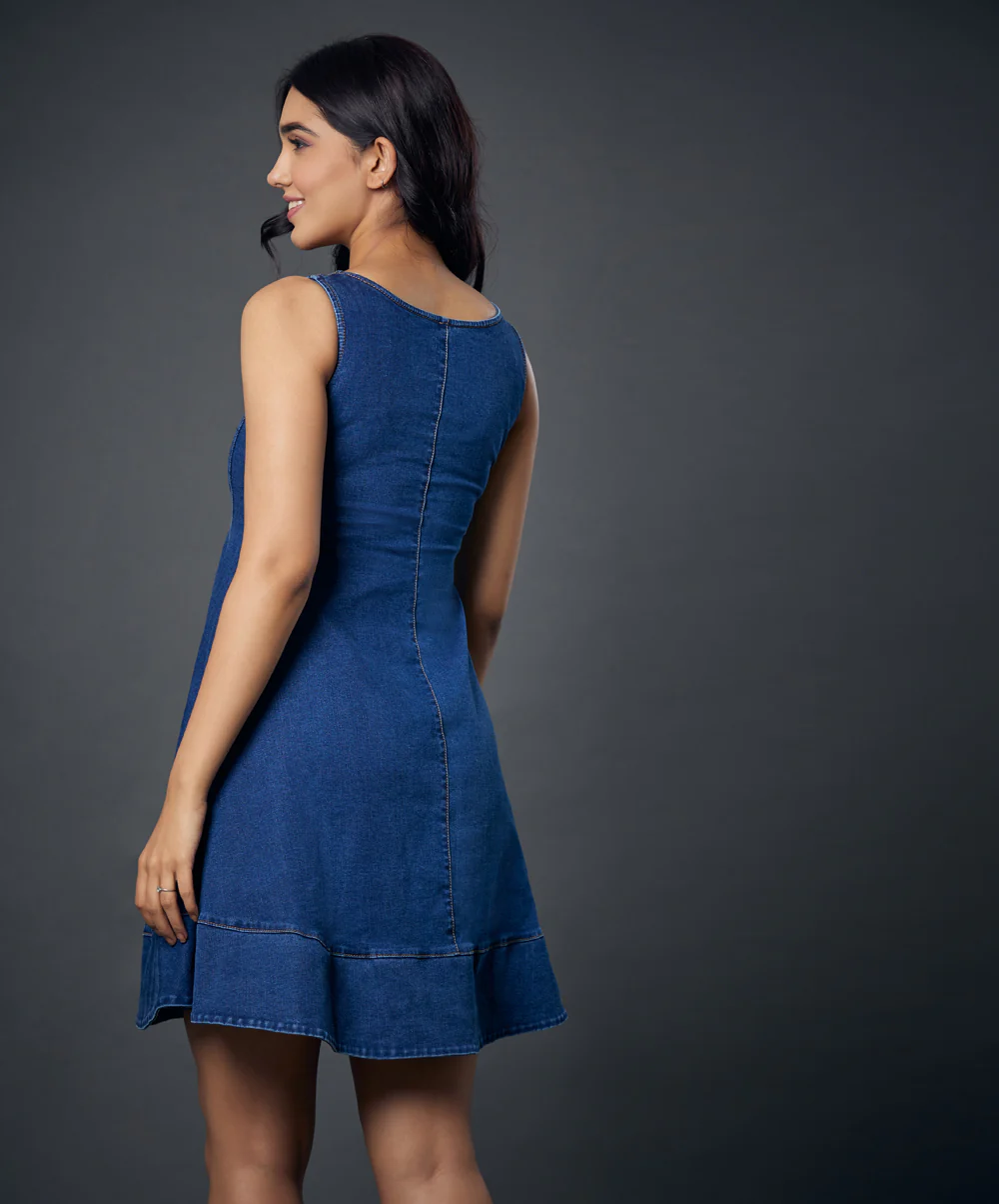 Waist Less Panel Denim Princess Line Dress - Image 5