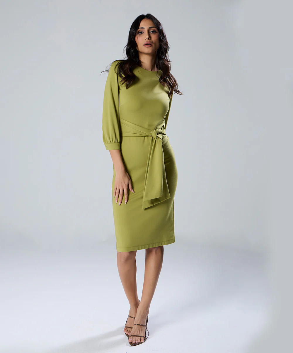 Waist Tie Ponte Bodycon Dress
