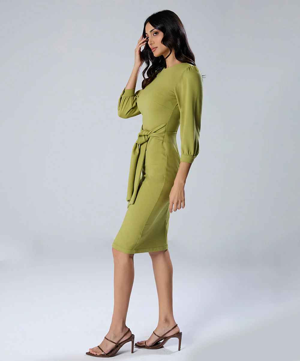 Waist Tie Ponte Bodycon Dress - Image 4