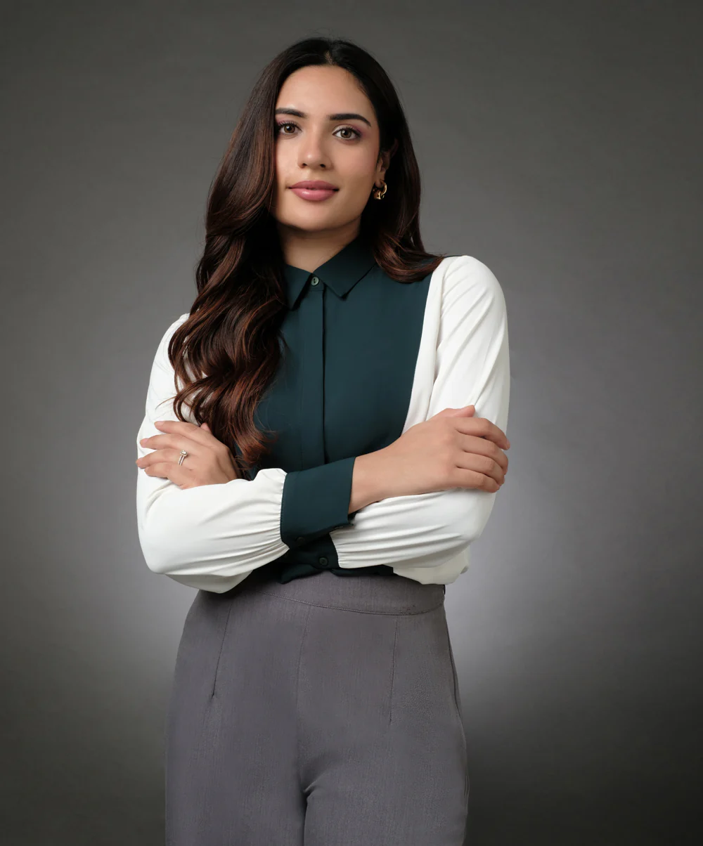 White And Green Contrast Paneled Shirt - Image 2