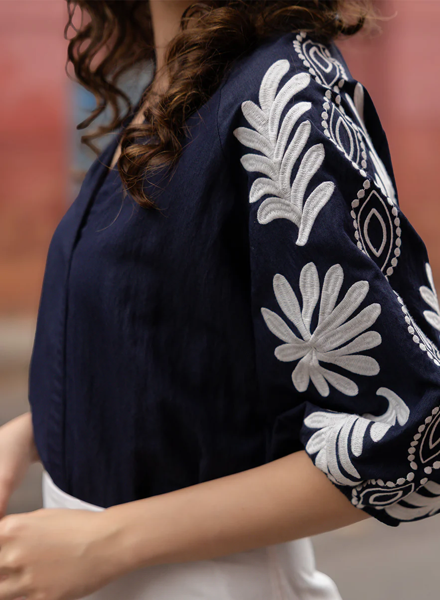 White Embroidered Black Top - Image 4
