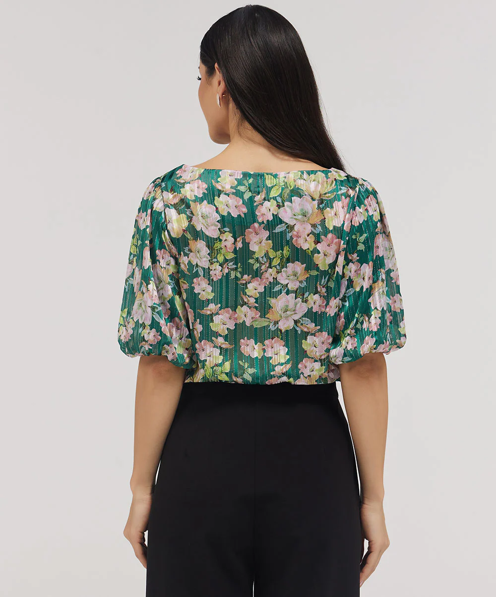 Wide Neck Crushed Chiffon Green Top - Image 4
