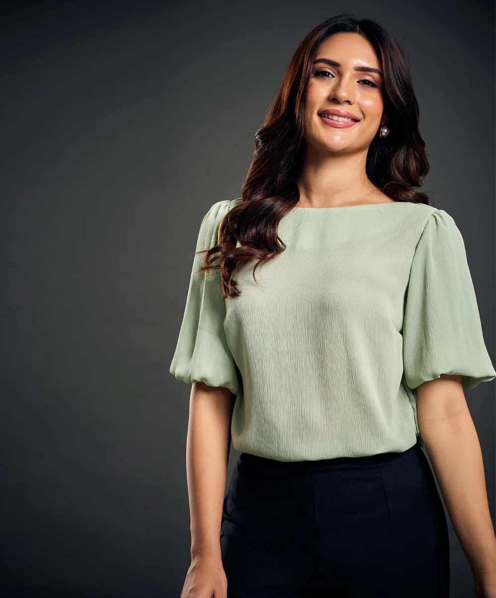 Wide Neck Crushed Olive Formal Top - Image 5