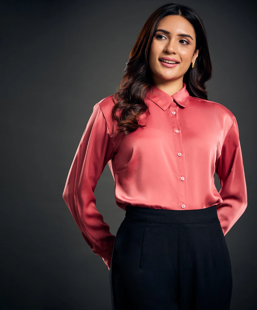 Work Wear Satin Pink Blouse - Image 4