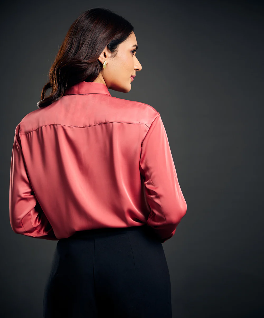 Work Wear Satin Pink Blouse - Image 5