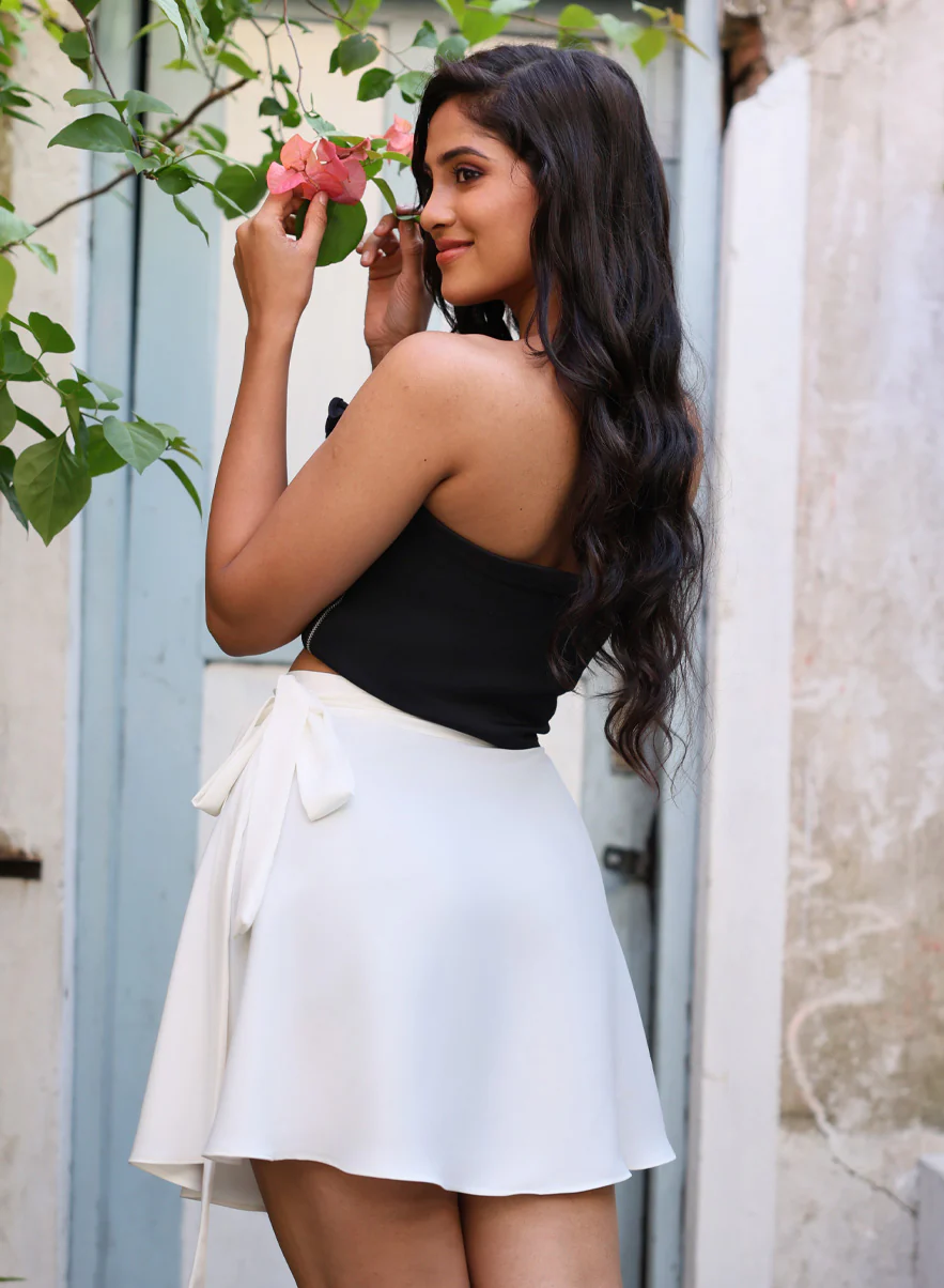 Wraparound Satin Skirt – White - Image 2