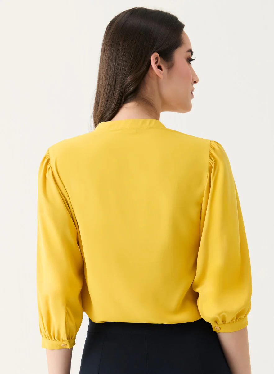 Yellow Solid Chiffon Elegant Top - Image 2