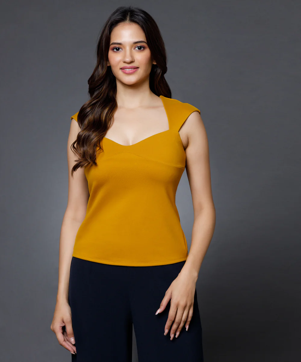 Yellow Sweetheart Neck Top - Image 4