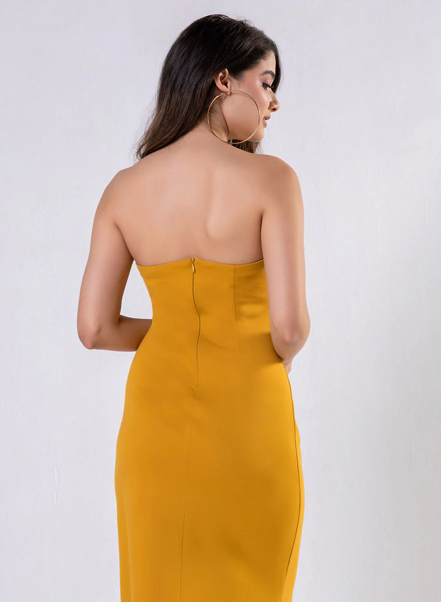 Yellow Tube Dress With A Side Opening - Image 4